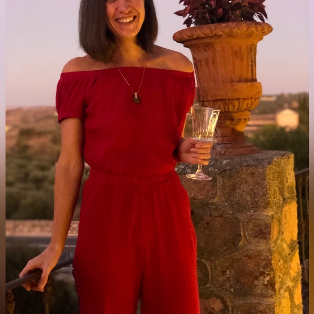Ann Taylor LOFT Beach Red Cotton Jumpsuit
